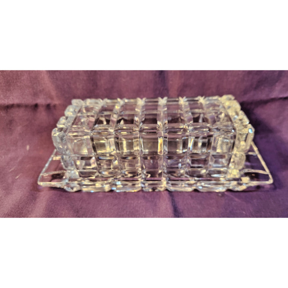 Heavy Crystal Glass Covered Butter Dish Mikasa Atrium? Block Design - Picture 1 of 9